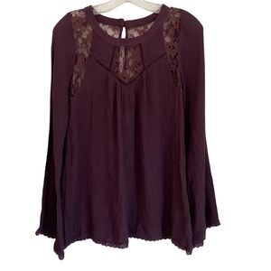 Patrons of‎ Peace Lace Detail Bell Sleeve Flowy Tunic Top New XS NWT